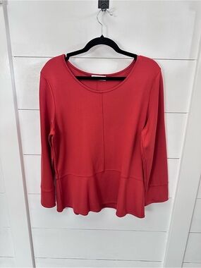 Kettlewell L rust ponte knit round collar tulip wrist longline stretch tunic